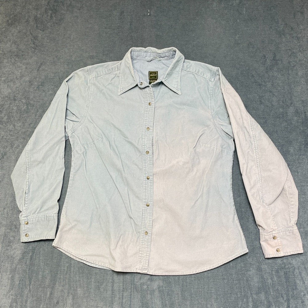 Eddie Bauer Outdoor Shirt Mens Large Tall Blue Cotton Pearl Snap Long Sleeve